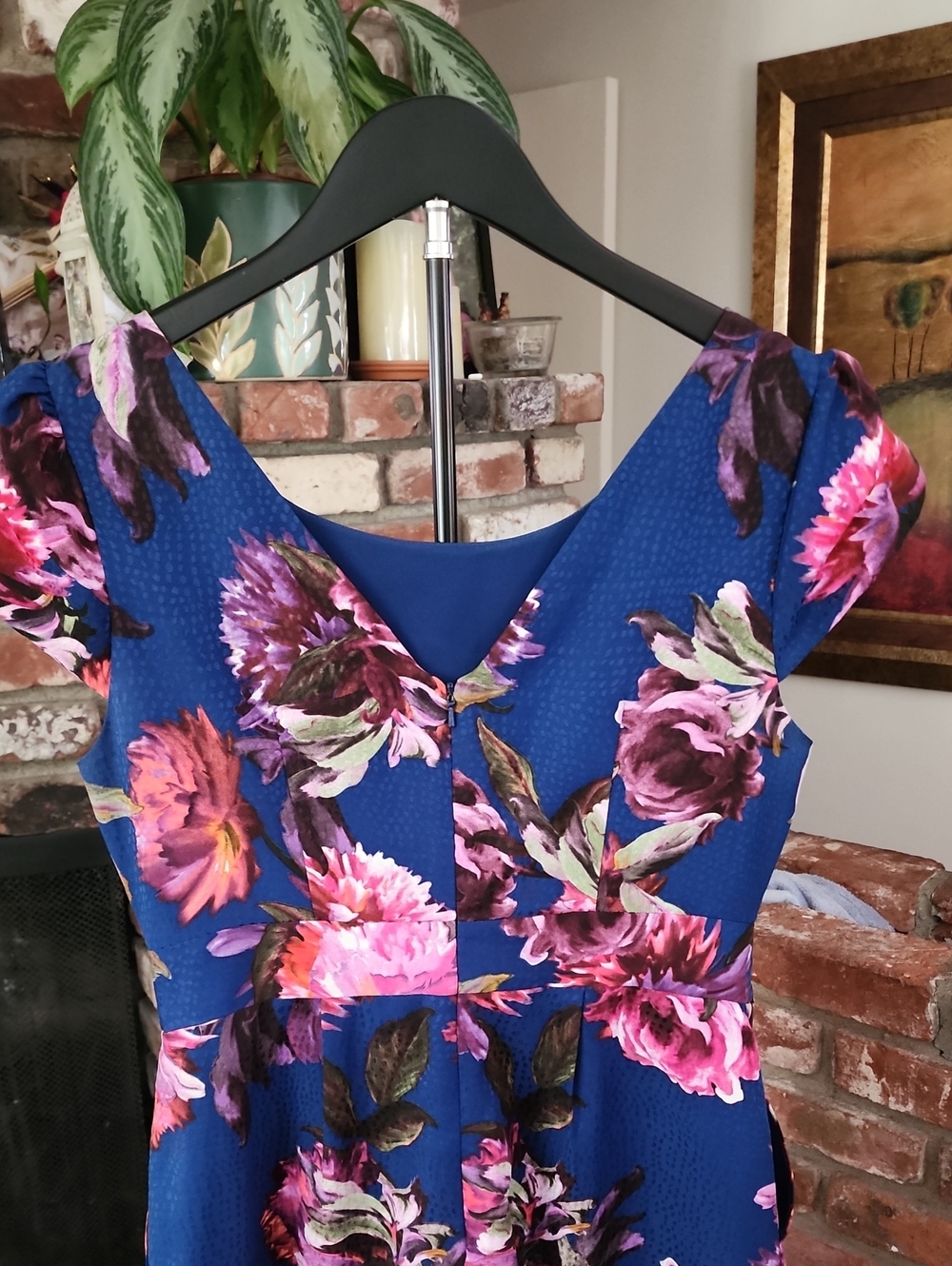 Moulinette Soeurs Royal Blue Floral Midi Dress with Pink Accents - Picture 8 of 13